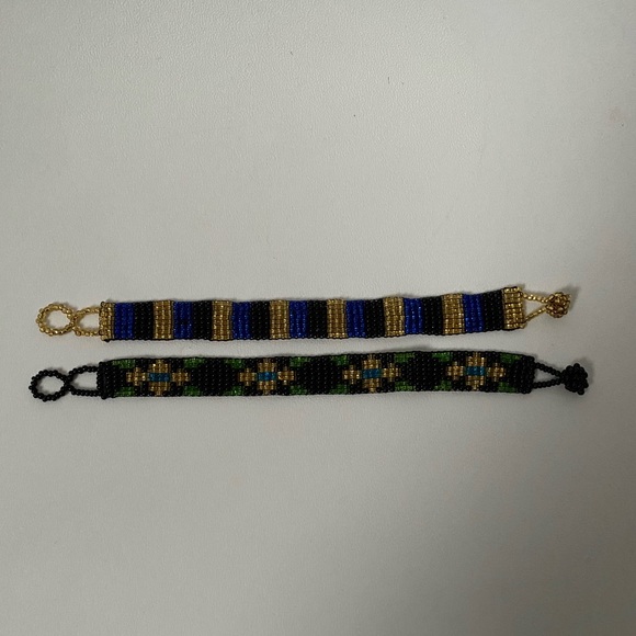 Black Gold and Green Seed Bead Bracelet ( Pair ) - Picture 5 of 7